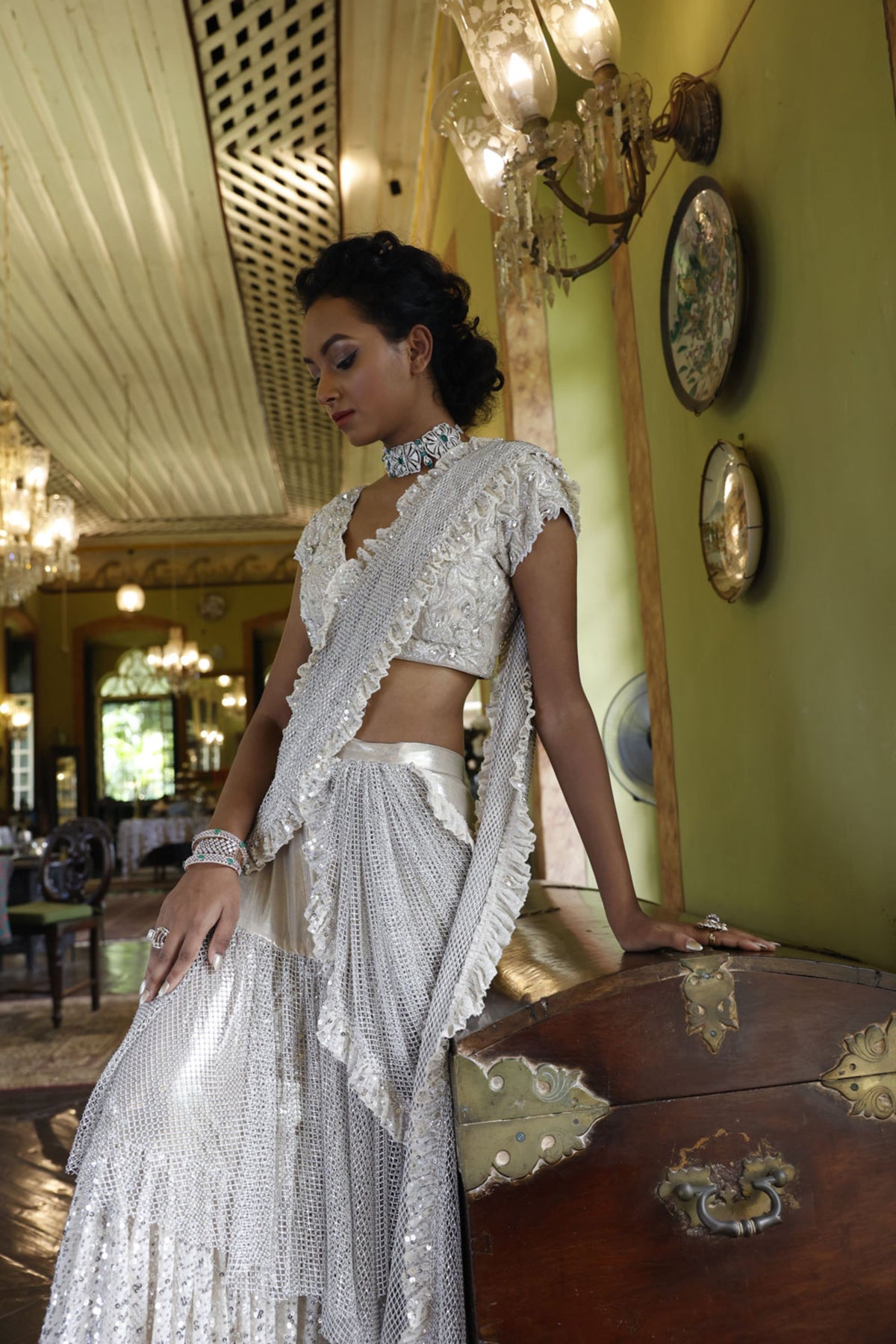 Ivory Embroidered Saree with Choli