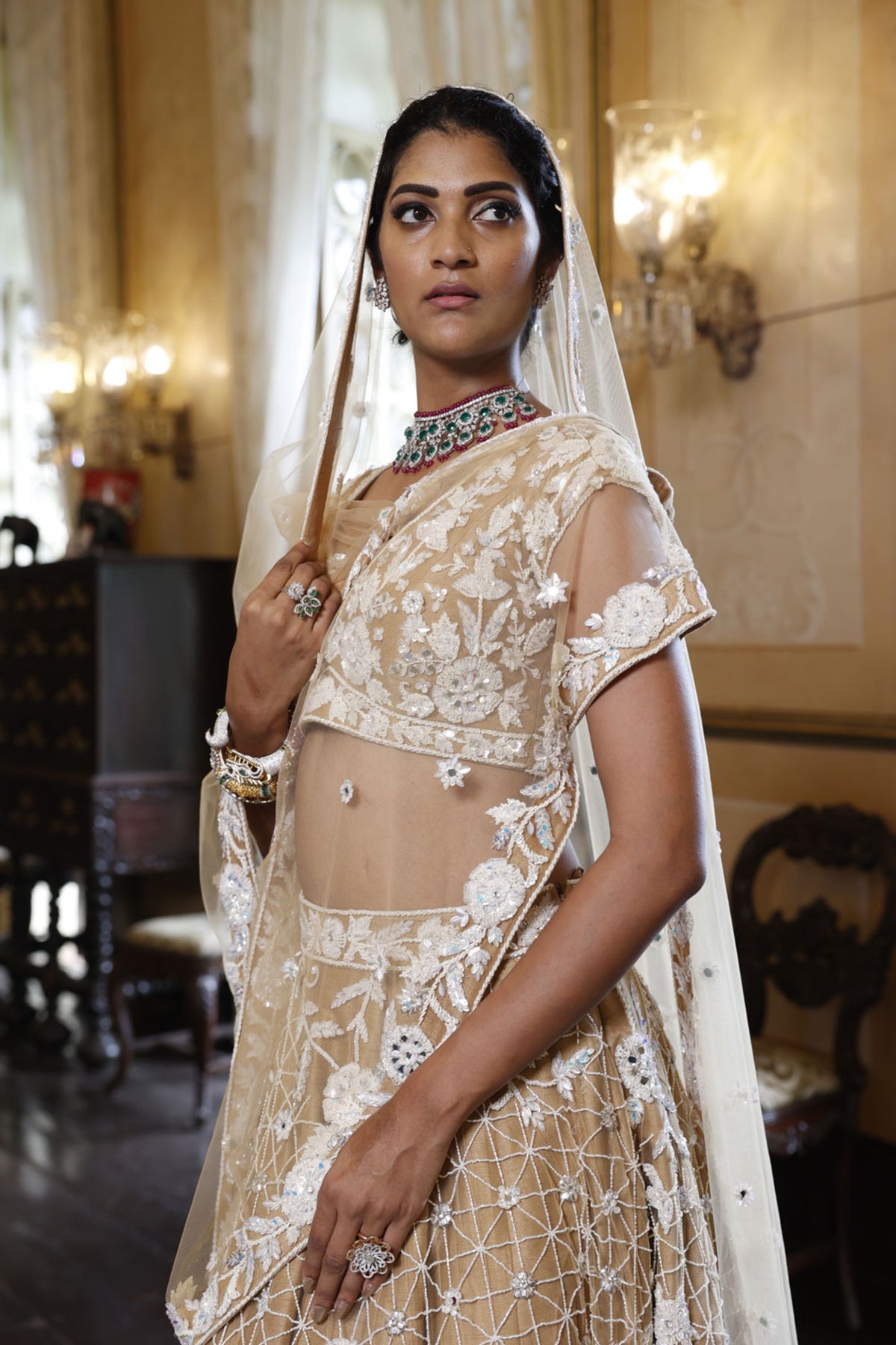 Nude Lehenga With Choli and Dupatta