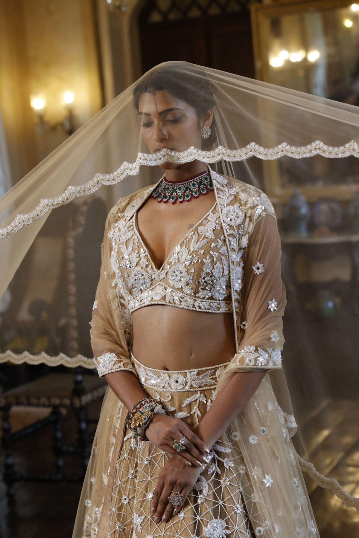 Nude Lehenga With Choli and Dupatta