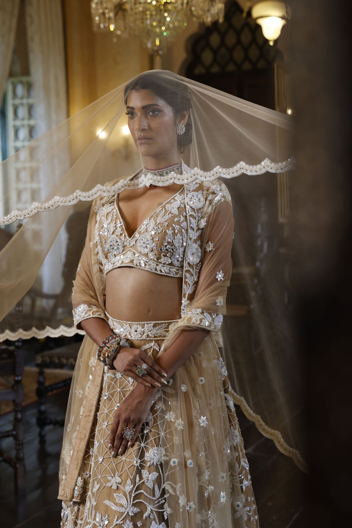 Nude Lehenga With Choli and Dupatta