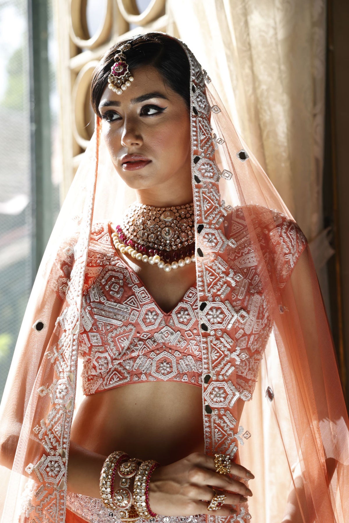 Peach Lehenga with Choli and Dupatta