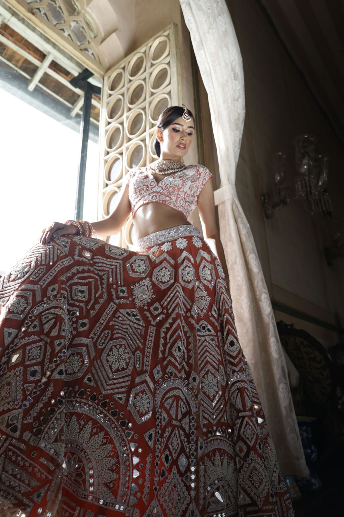 Peach Lehenga with Choli and Dupatta