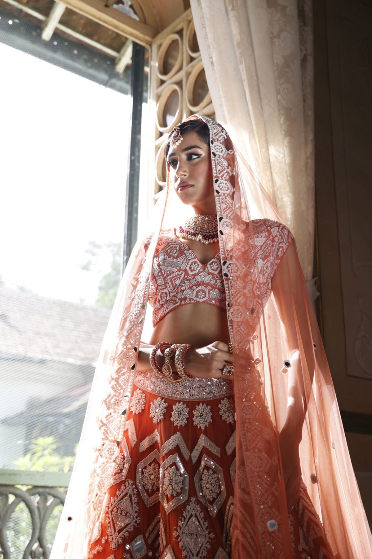 Peach Lehenga with Choli and Dupatta