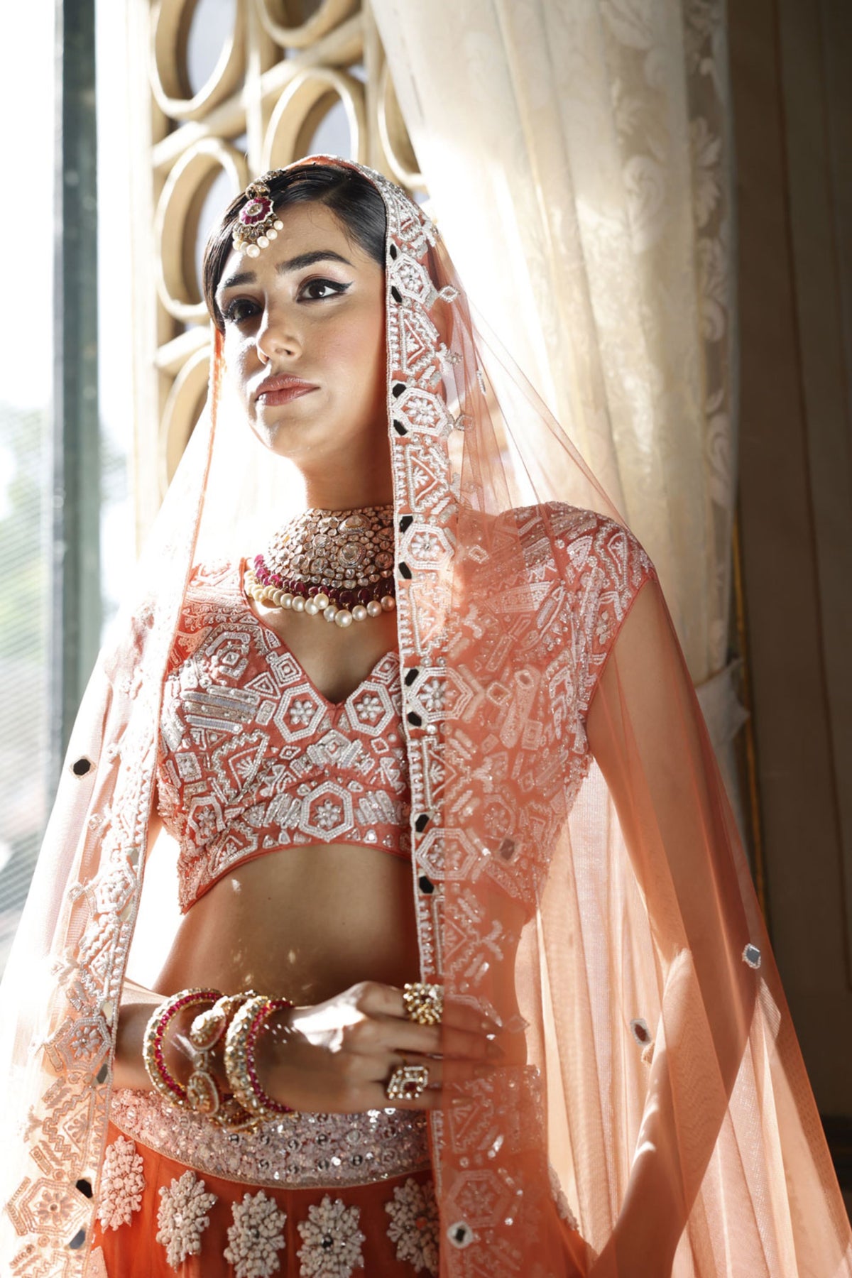 Peach Lehenga with Choli and Dupatta