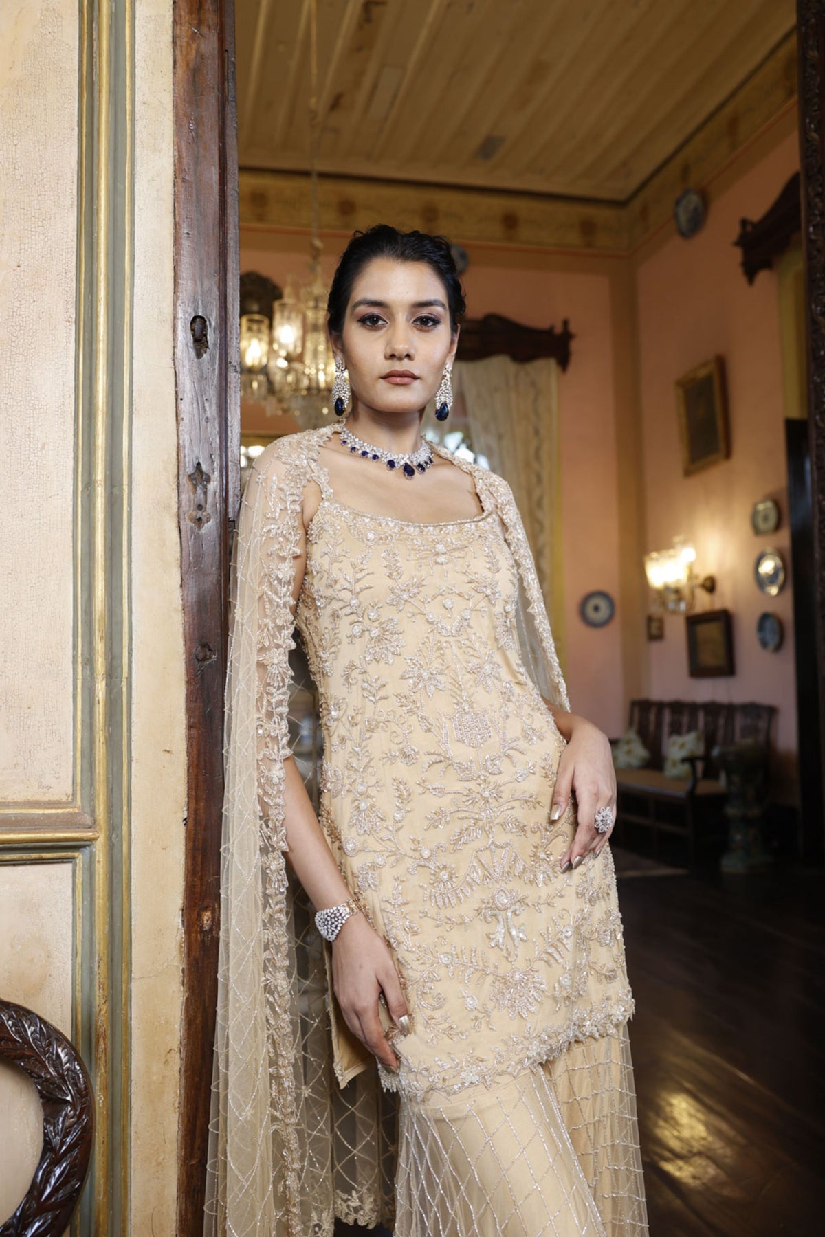 Nude Kurta with Sharara and Dupatta