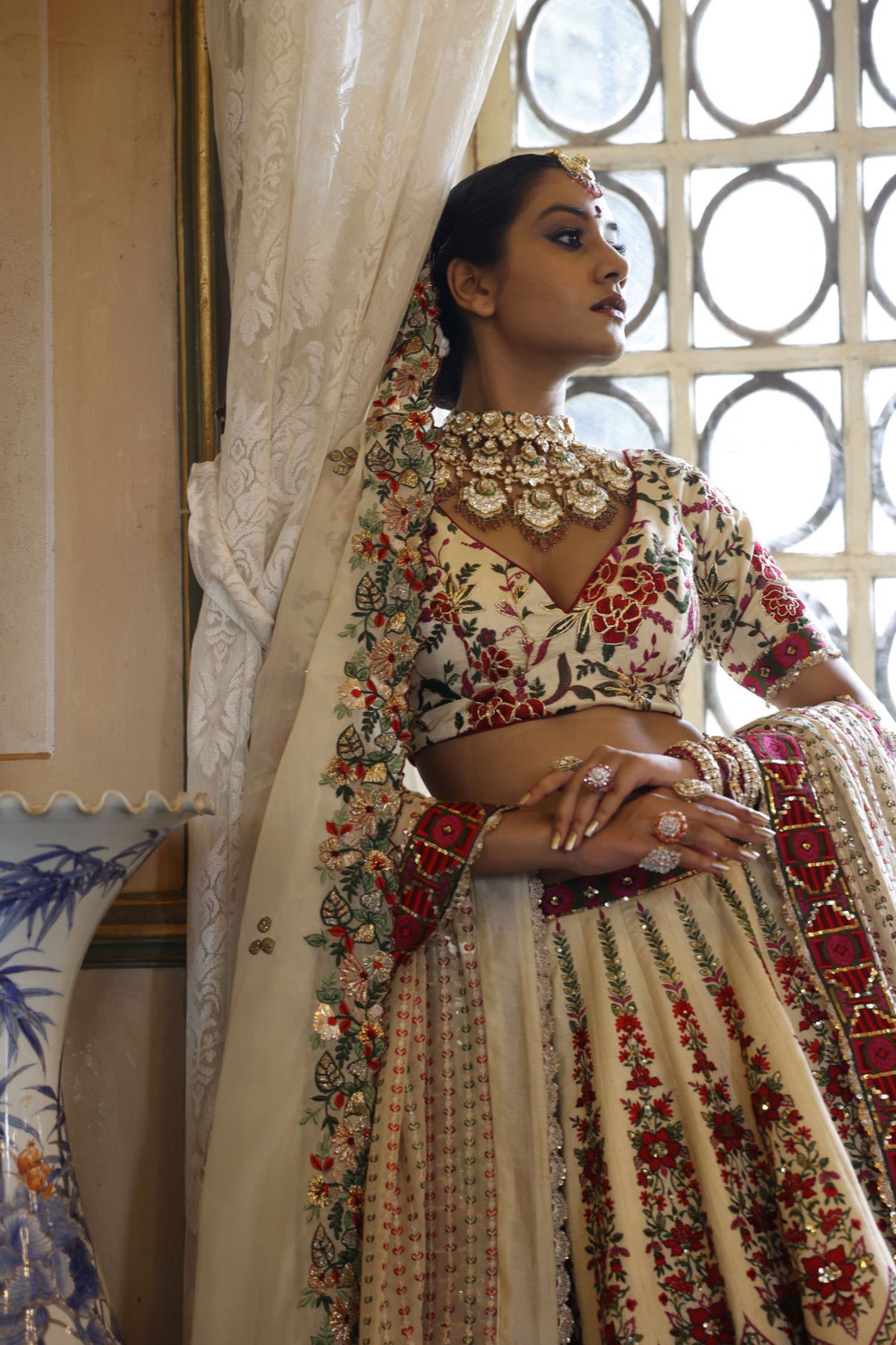 Ivory Lehenga with Ivory Choli and Ivory Dupatta