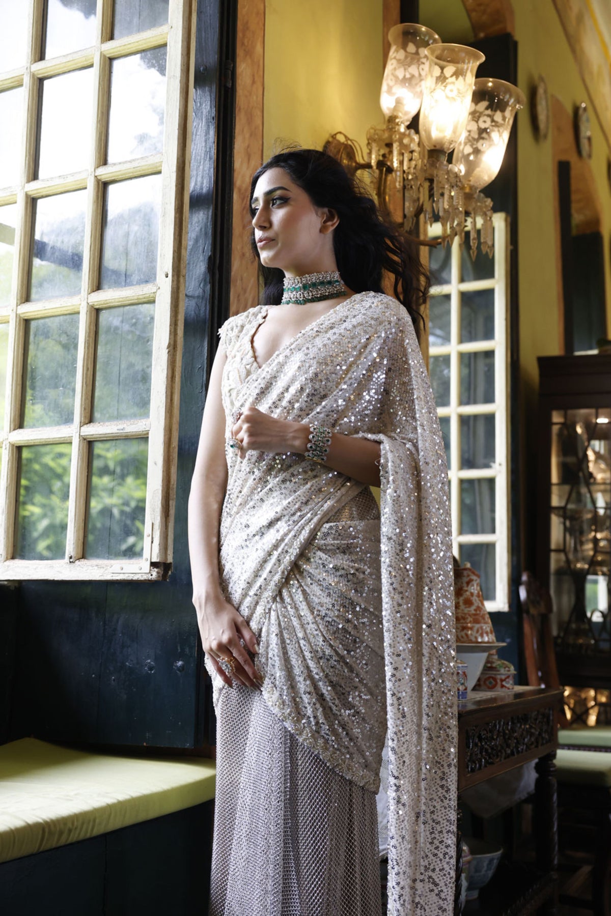 Ivory Knotted Saree and Choli