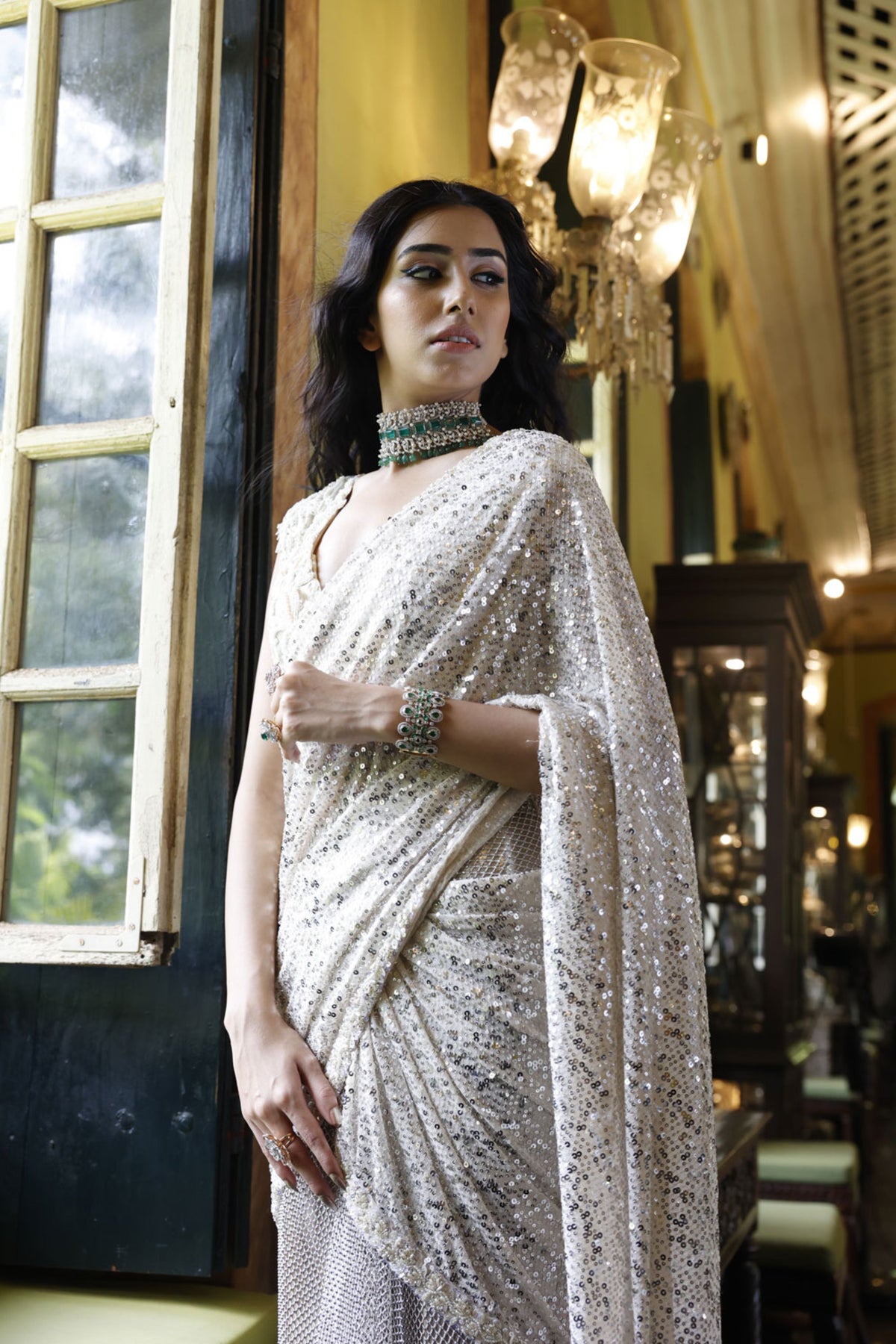 Ivory Knotted Saree and Choli