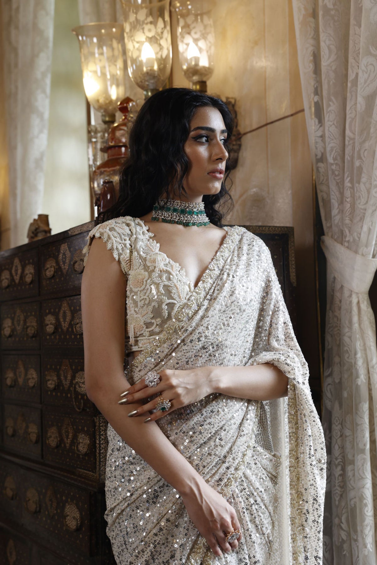 Ivory Knotted Saree and Choli