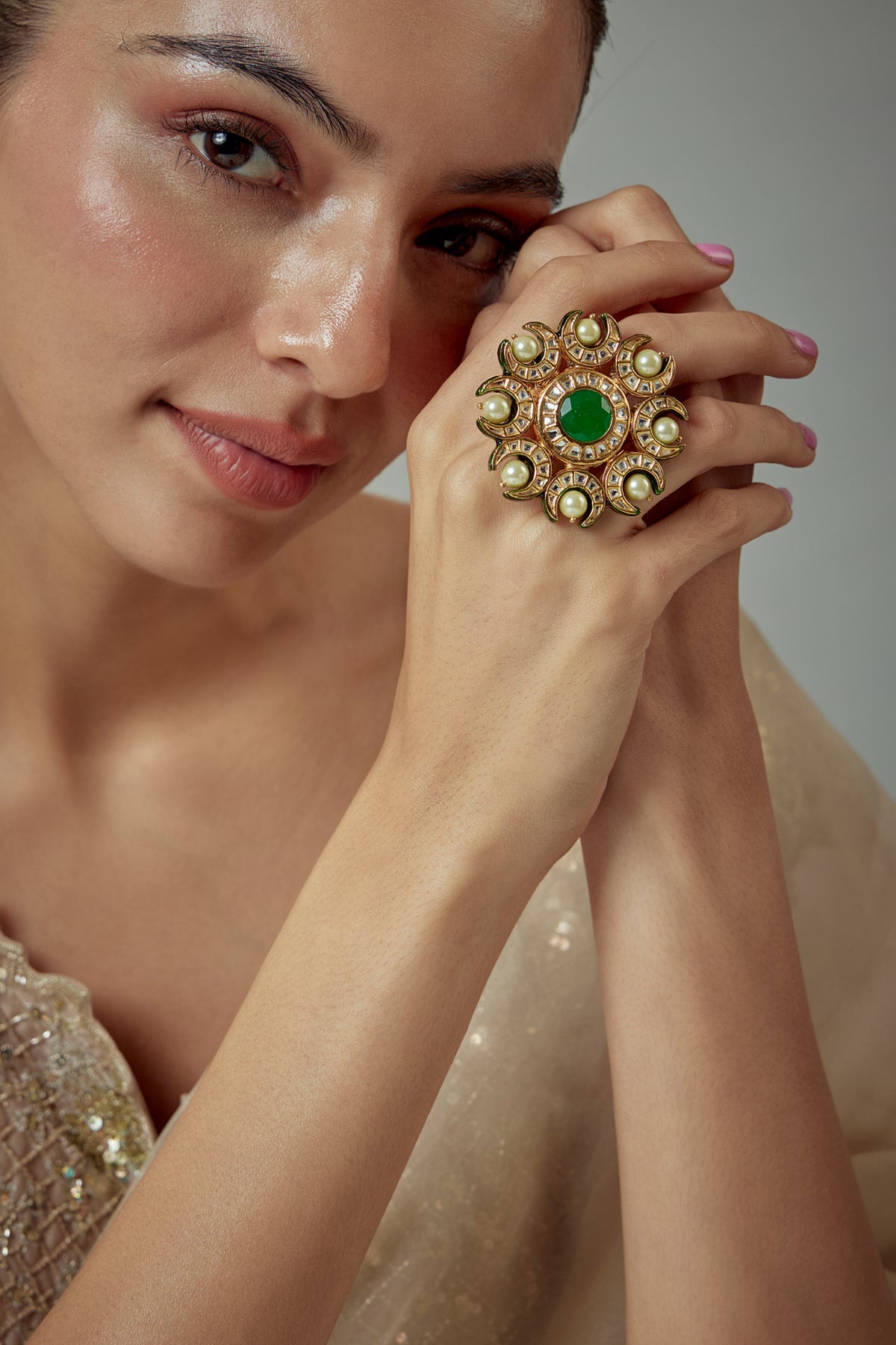 Saadgi Gold Elegant Statement Ring