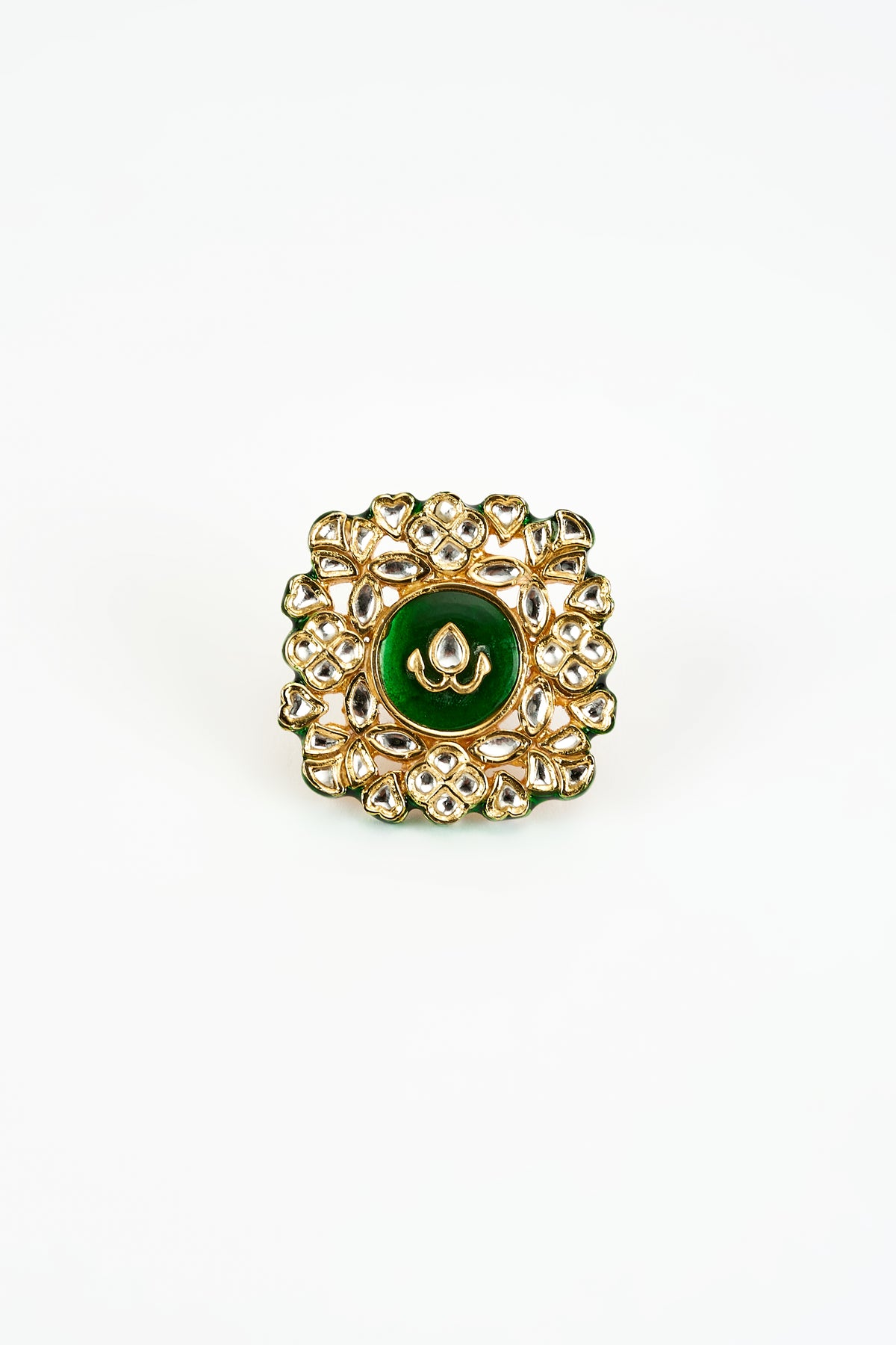 Saadgi Gold Green Kundan Ring