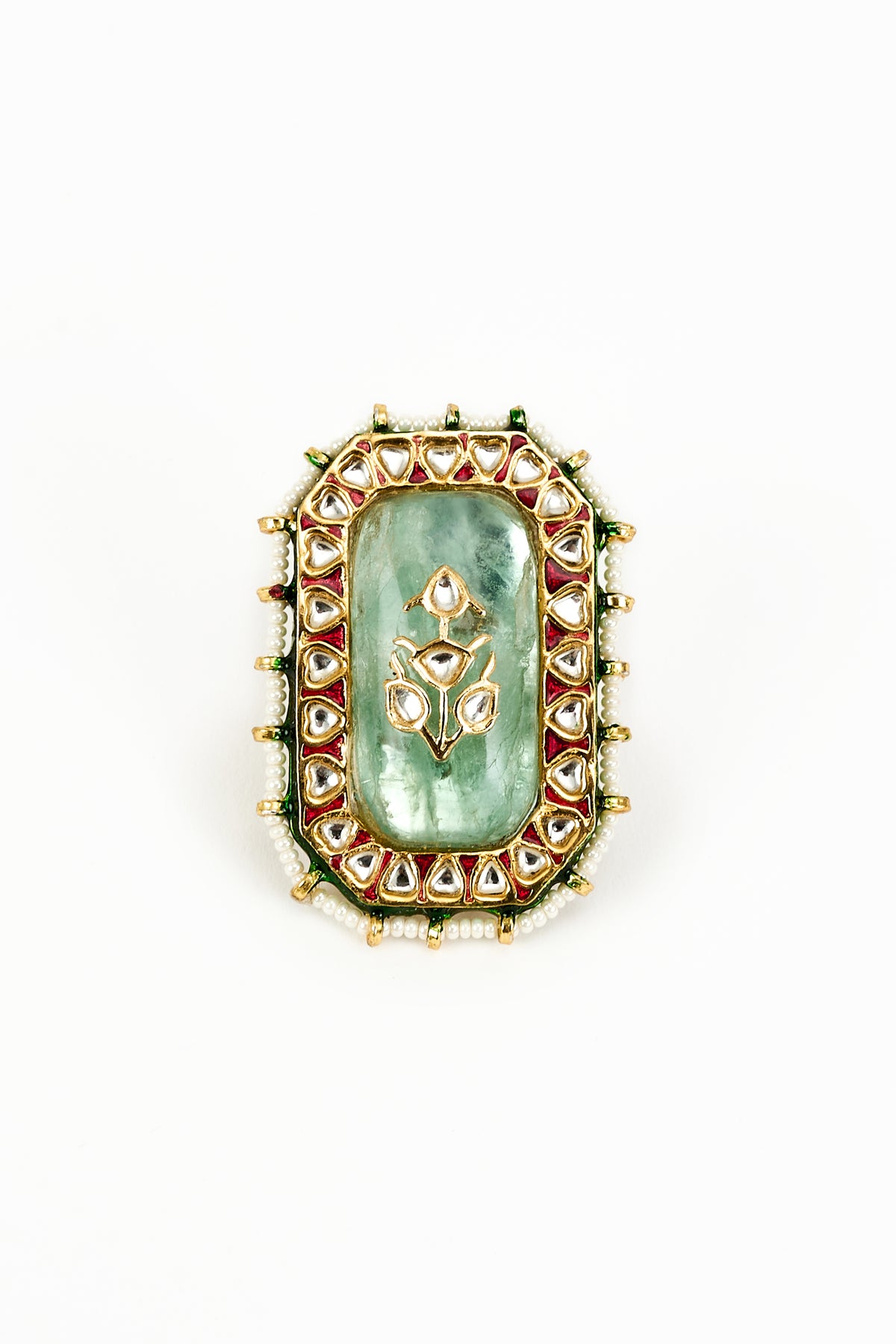 Saadgi Gold Plated Green Kundan Ring