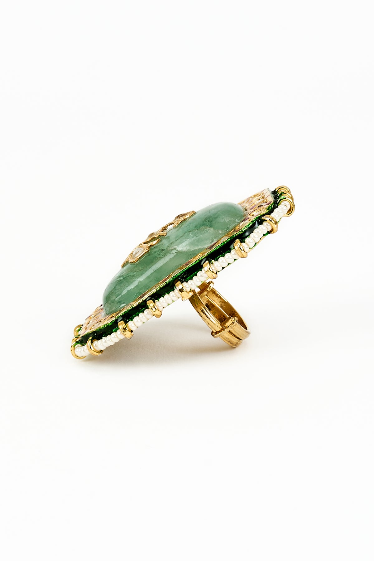 Saadgi Gold Plated Green Kundan Ring