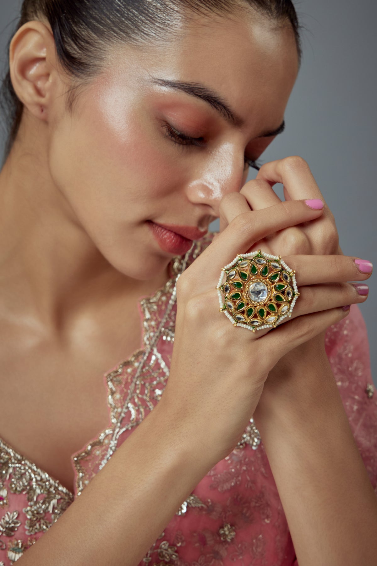 Saadgi Gold Plated Green Ring