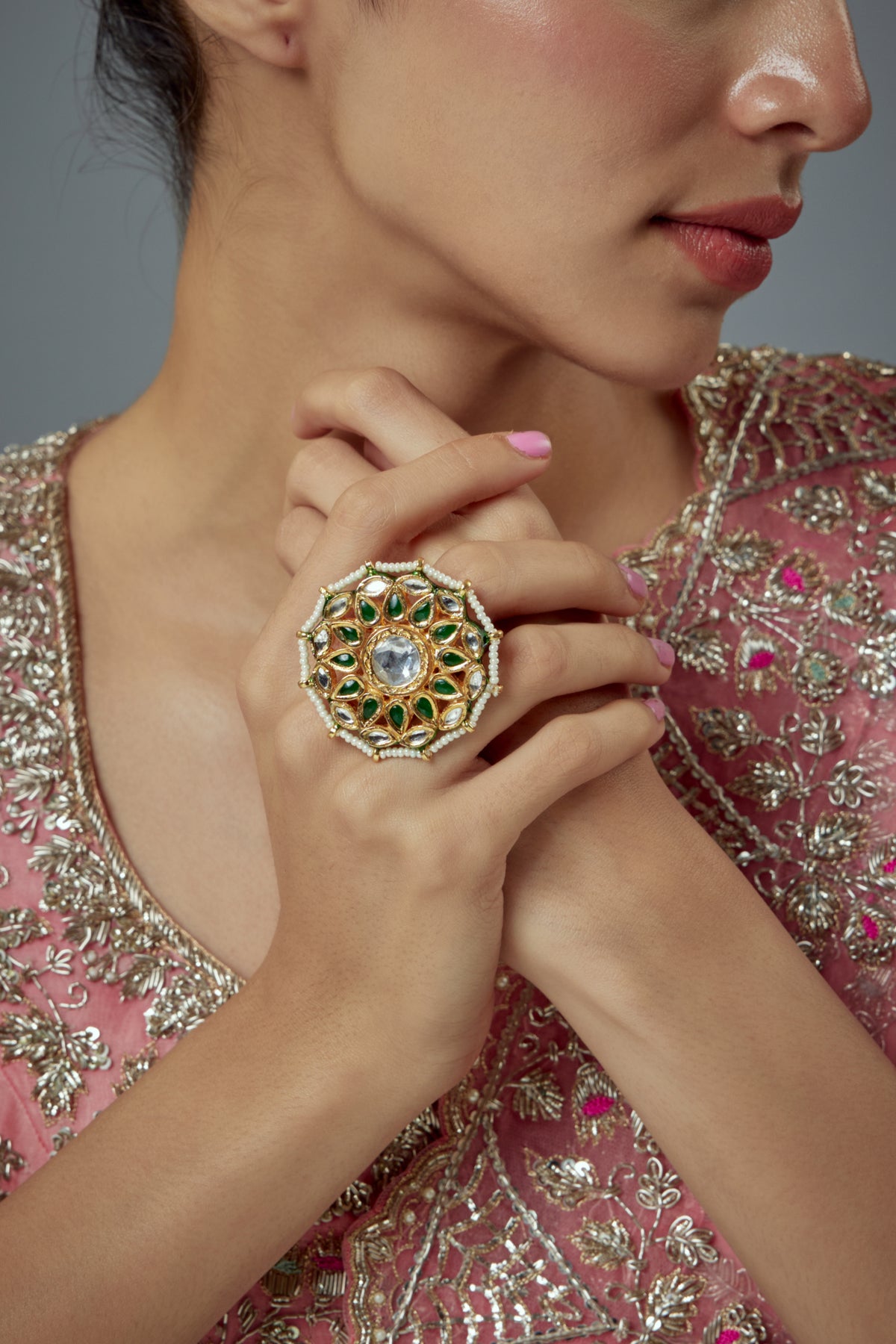 Saadgi Gold Plated Green Ring