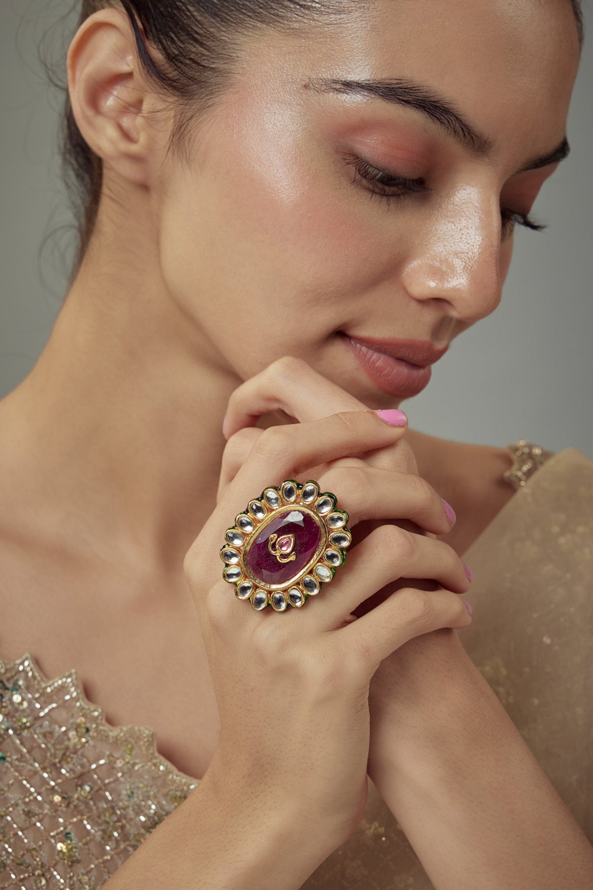 Saadgi Gold Plated Red Ring