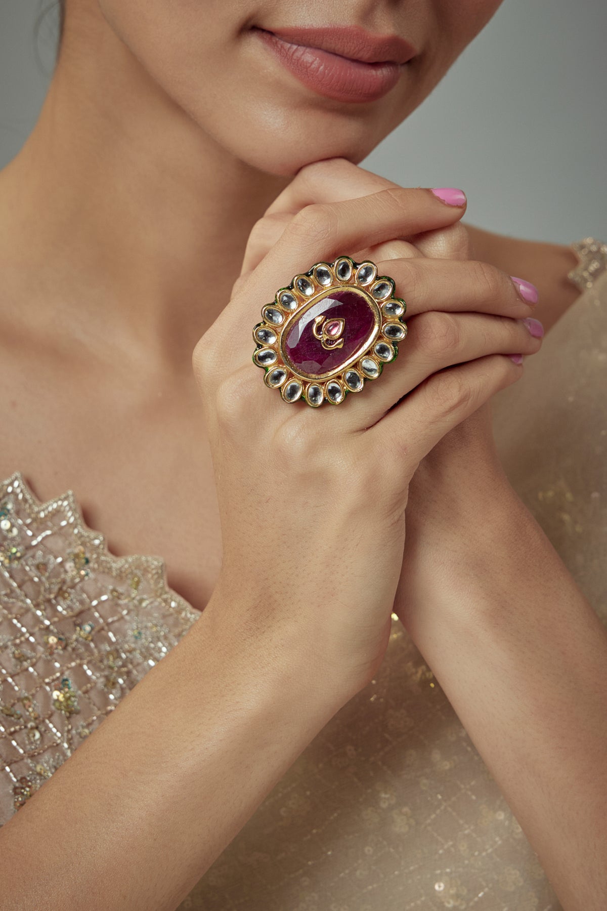 Saadgi Gold Plated Red Ring