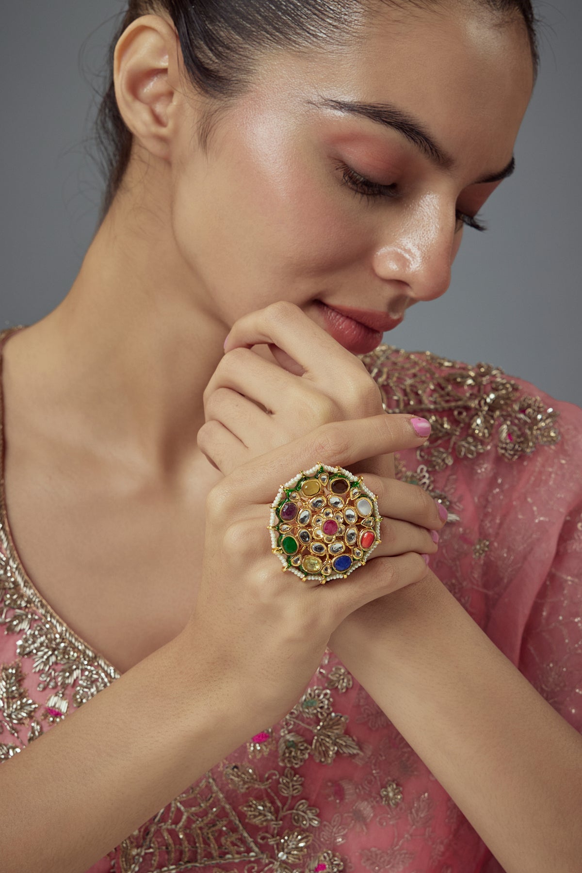 Saadgi Gold Multi Statement Ring