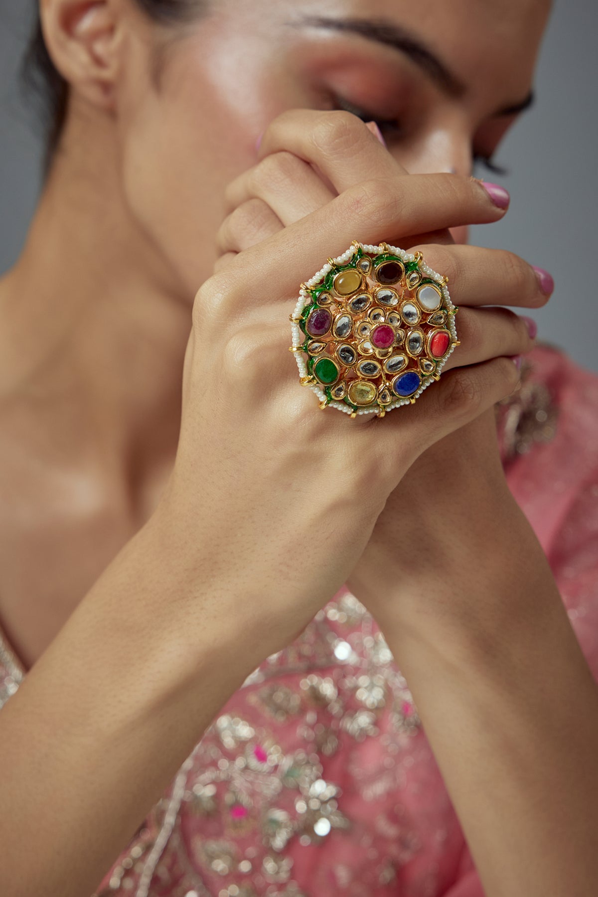 Saadgi Gold Multi Statement Ring