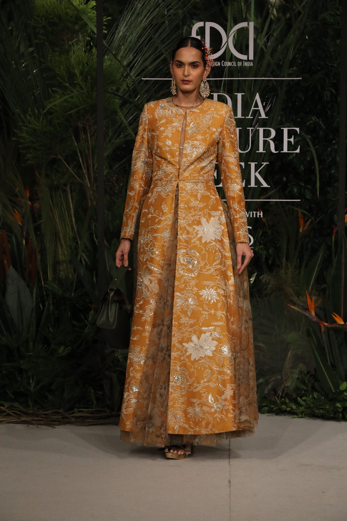 Mustard Anarkali With a Printed Dress