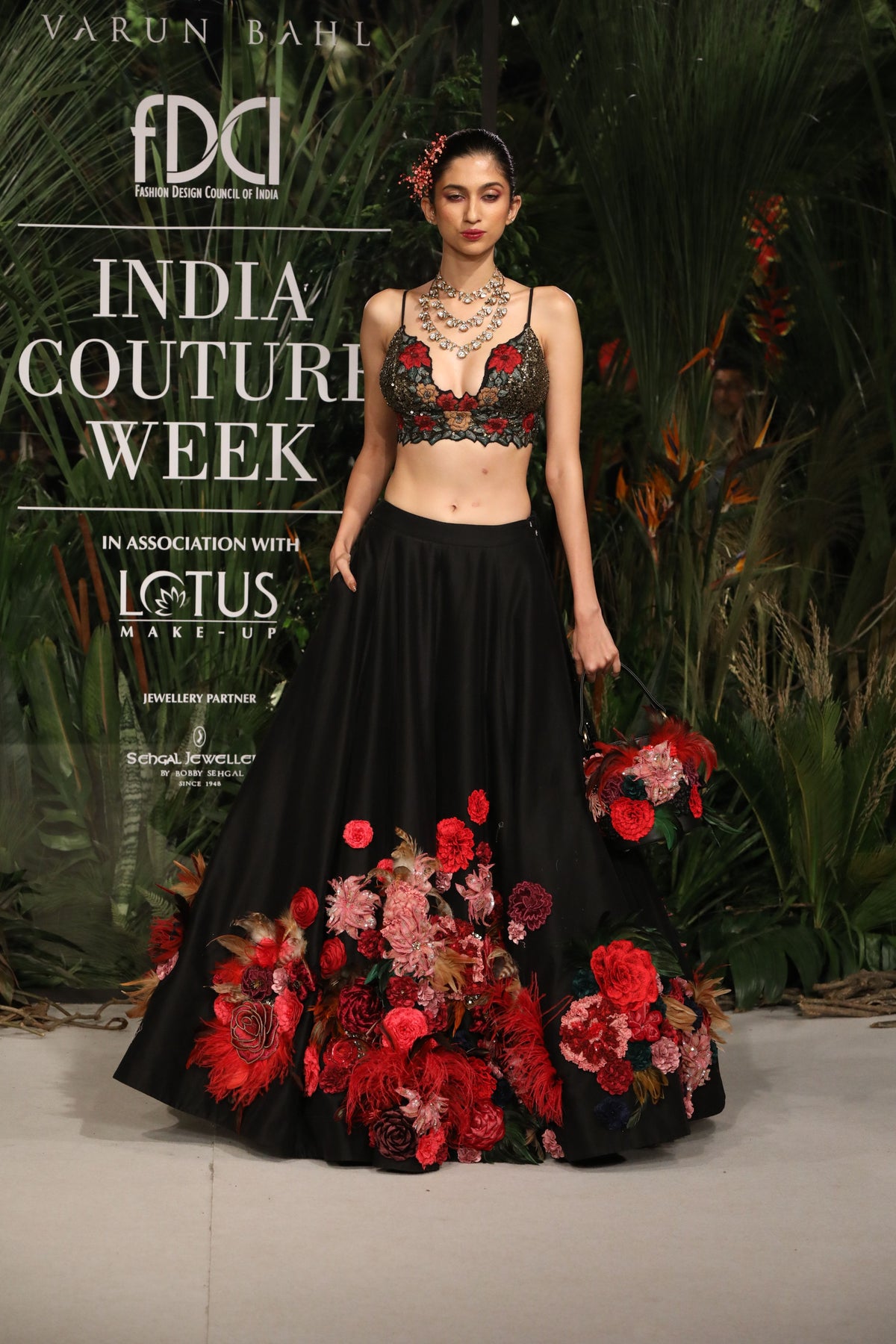 Black Corsage Lehenga Set