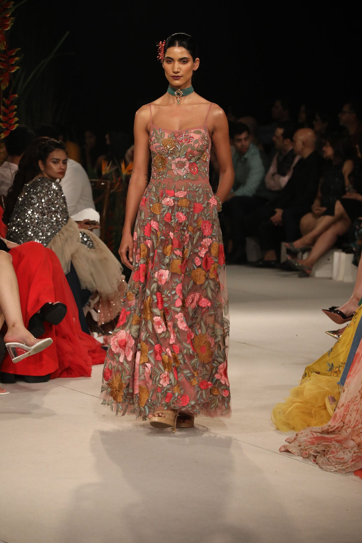 Old Rose Embroidered Tulle Gown