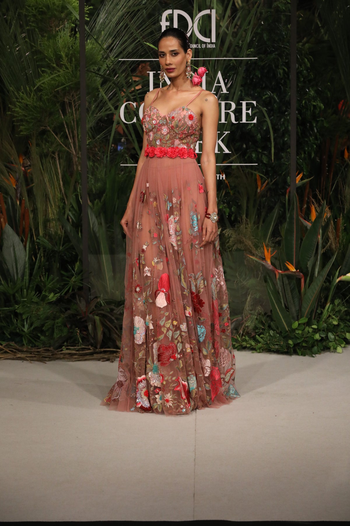 Old Rose Embroidered Tulle Gown