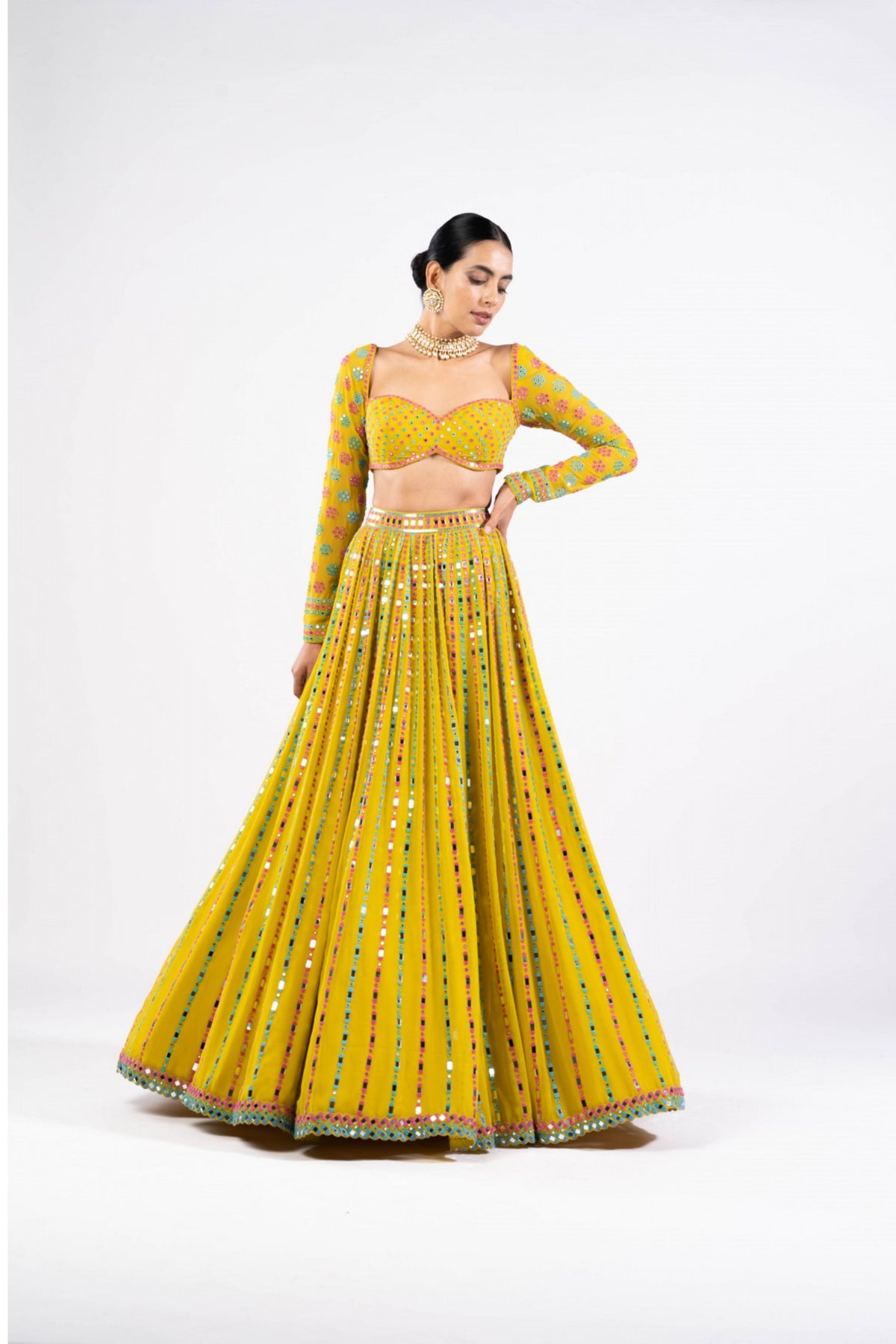 Moss Green Linear Drop Lehenga Set