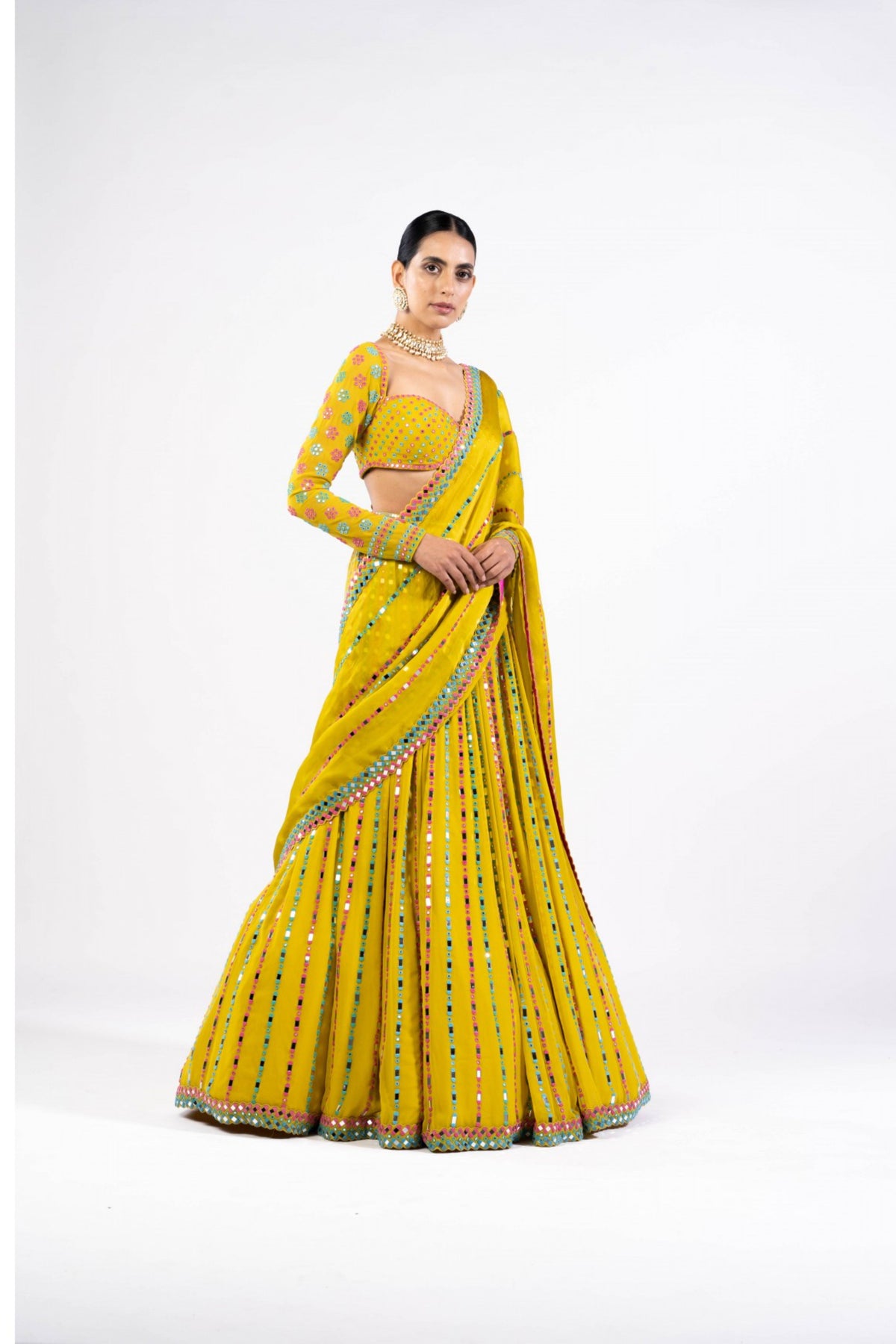 Moss Green Linear Drop Lehenga Set