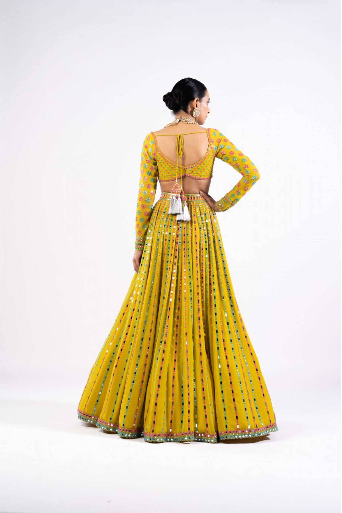 Moss Green Linear Drop Lehenga Set