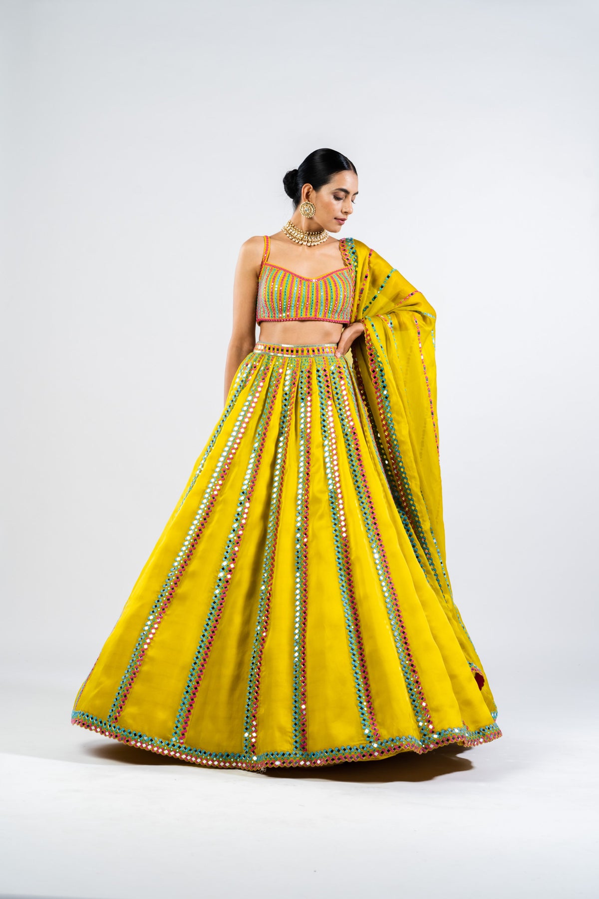 Moss Green Mirror Seam Lehenga Set