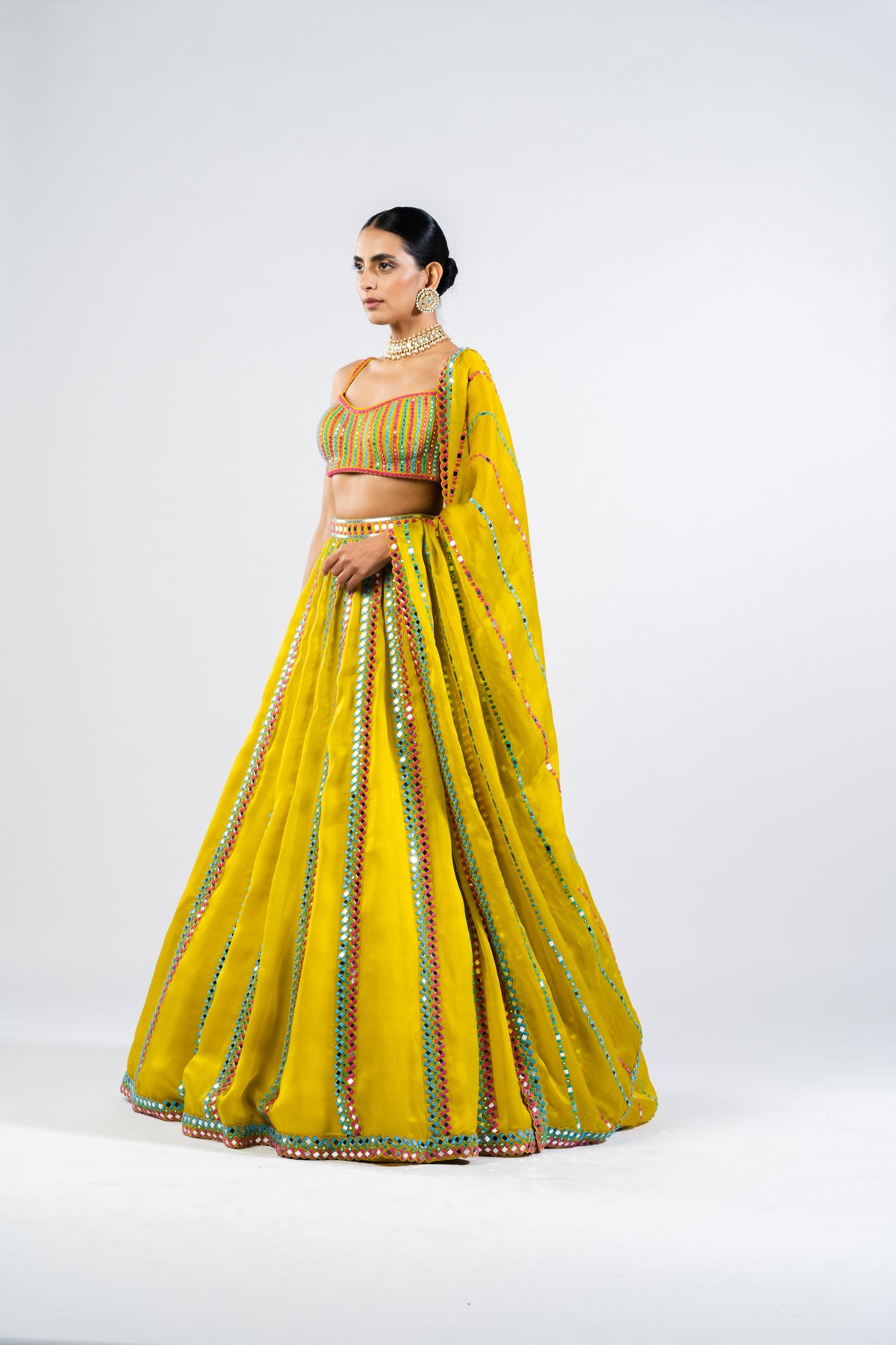 Moss Green Mirror Seam Lehenga Set