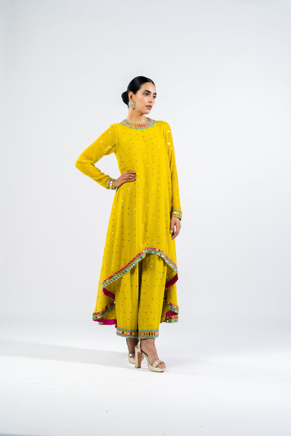 Moss Green Asymmetrical Kurta Set