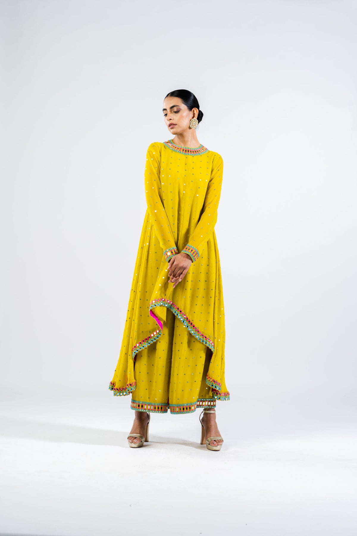 Moss Green Asymmetrical Kurta Set