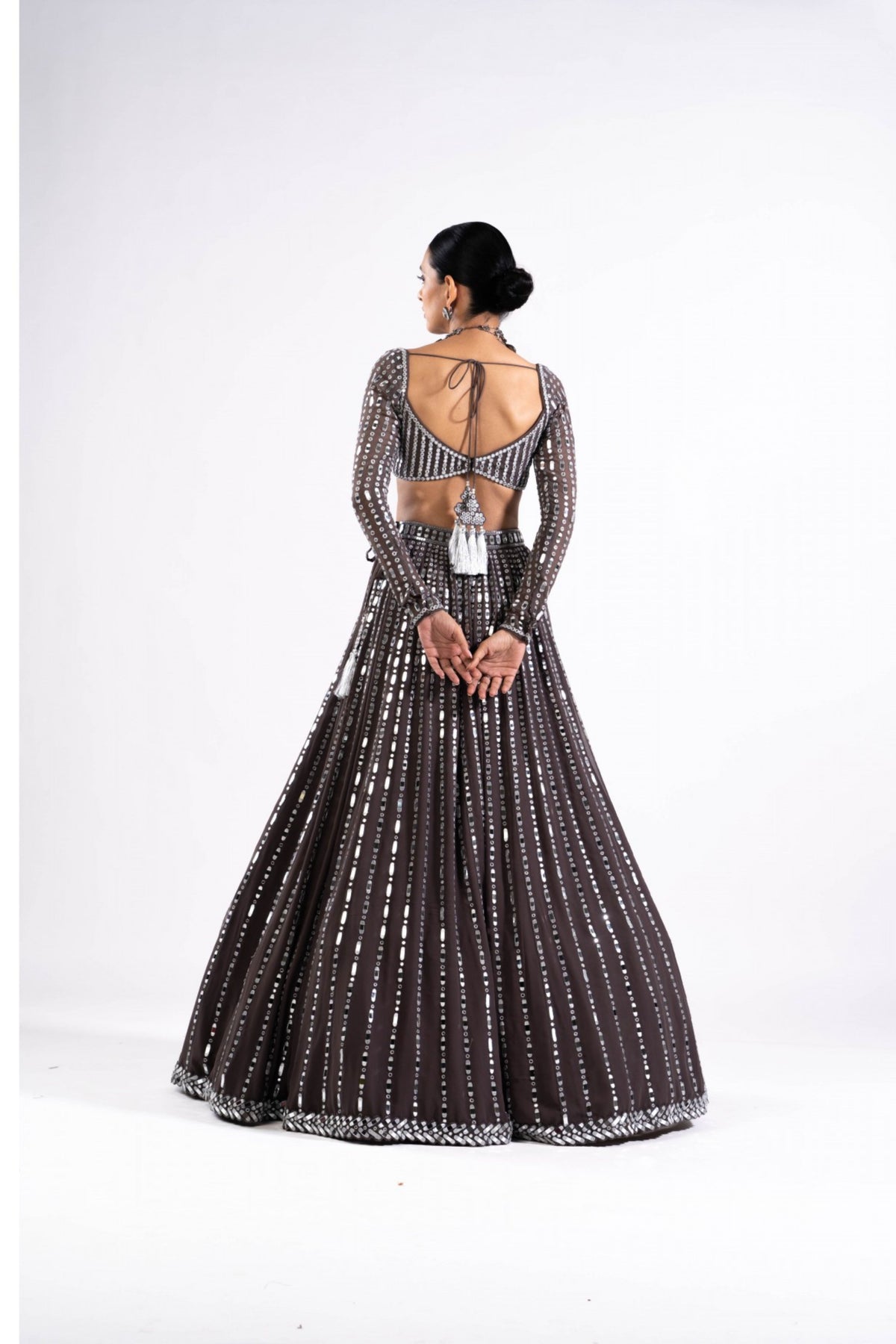Charcoal Grey Linear Drop Lehenga Set