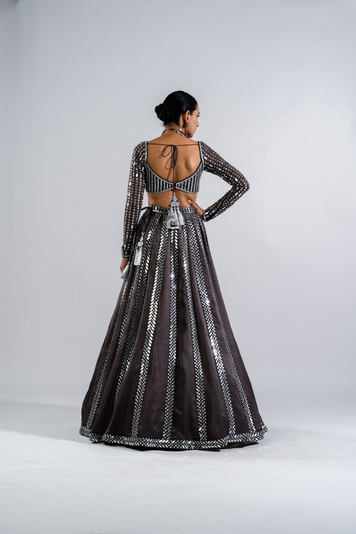Charcoal Grey Mirror Seam Lehenga Set
