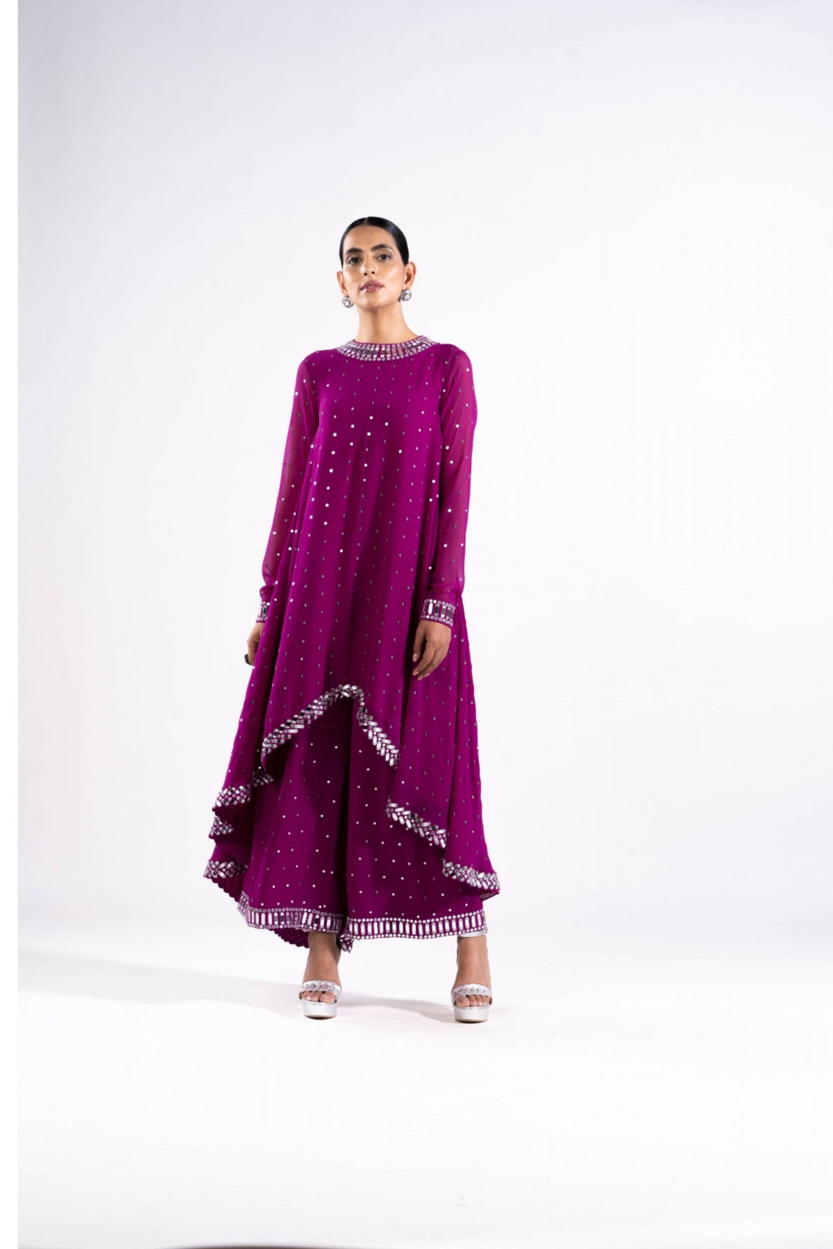 Pop Wine Asymmetrical Kurta Set