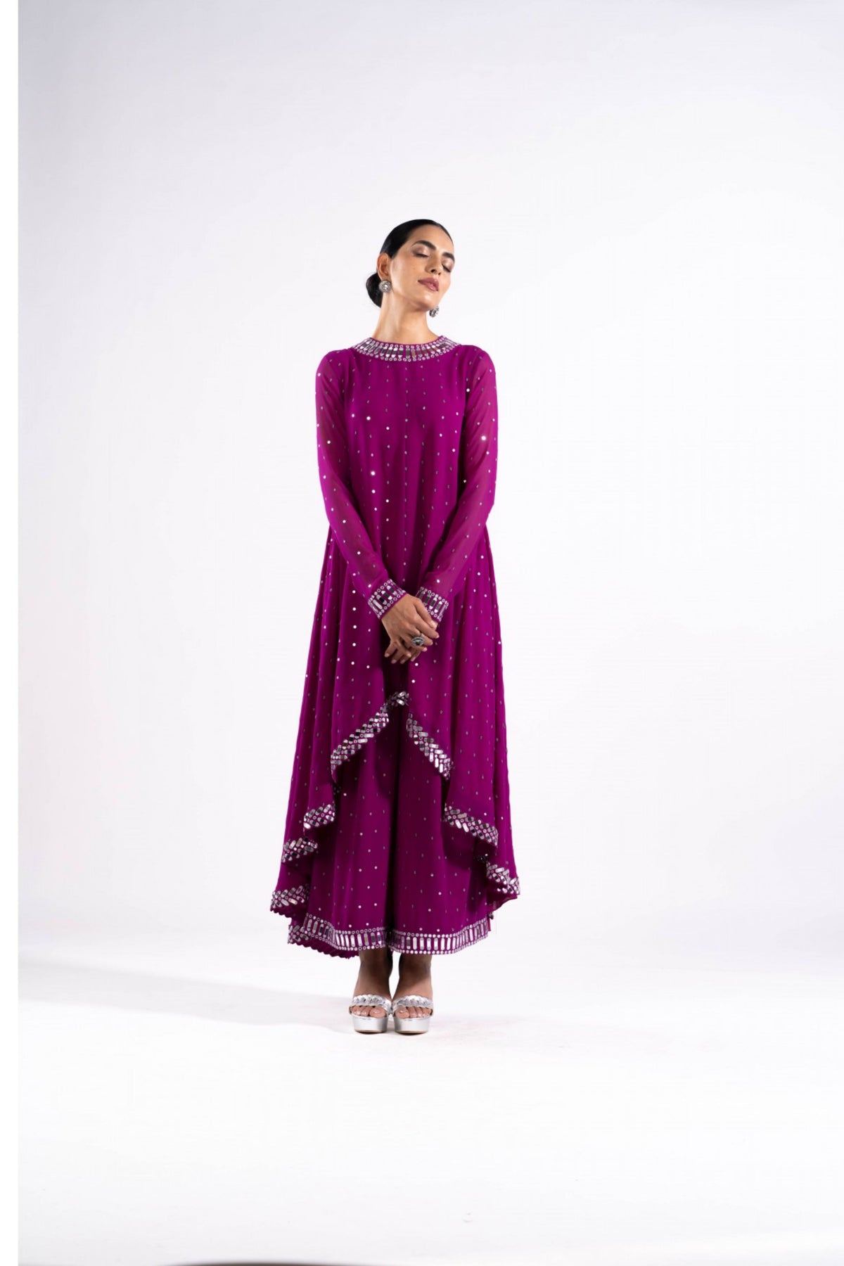 Pop Wine Asymmetrical Kurta Set