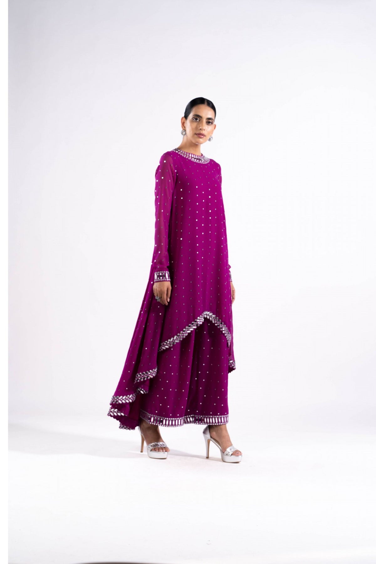 Pop Wine Asymmetrical Kurta Set