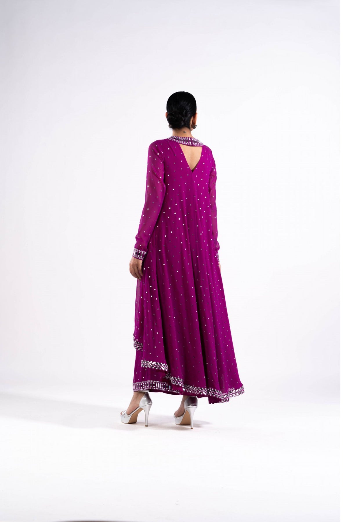 Pop Wine Asymmetrical Kurta Set With Dupatta