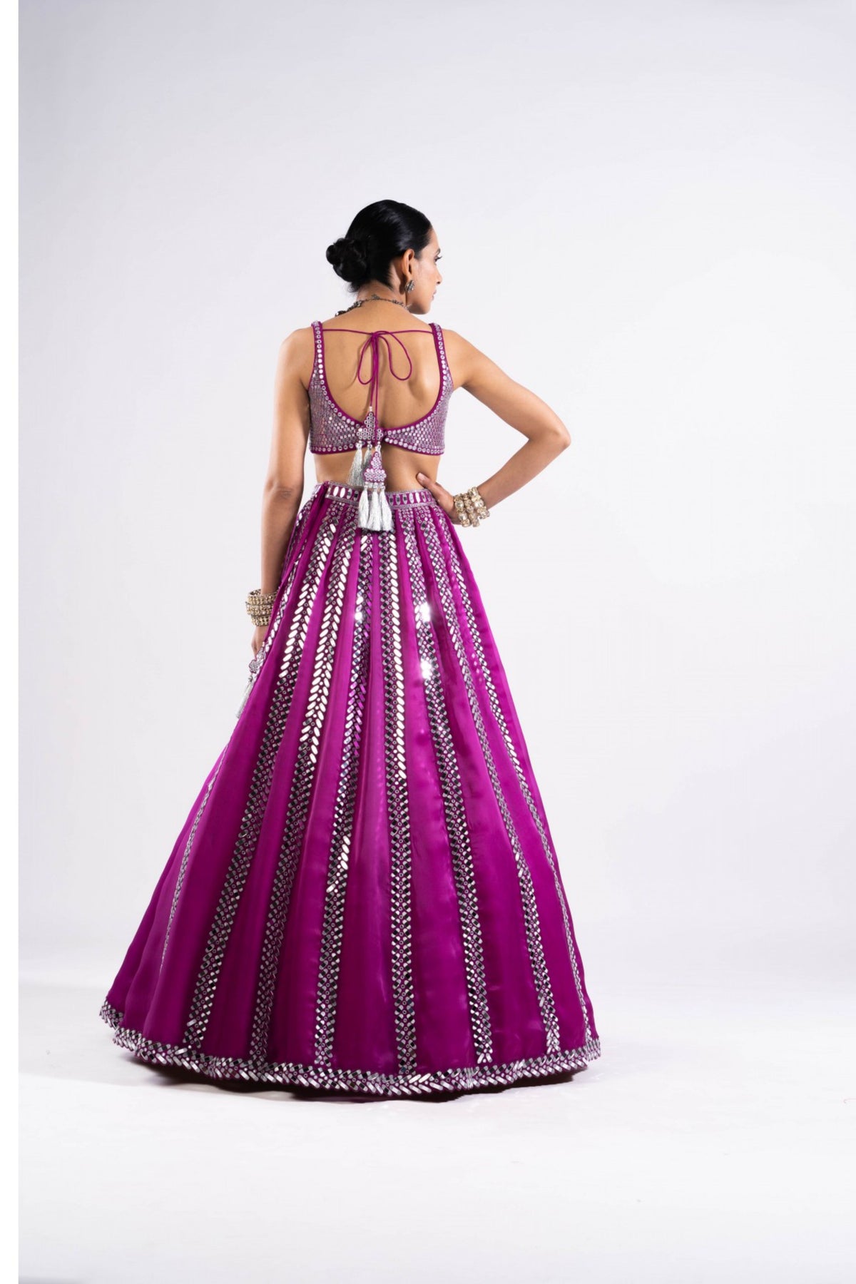 Pop Wine Mirror Seam Lehenga Set