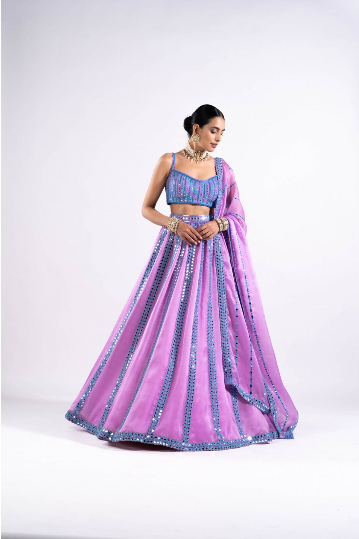 Mauve mirror seam lehenga set