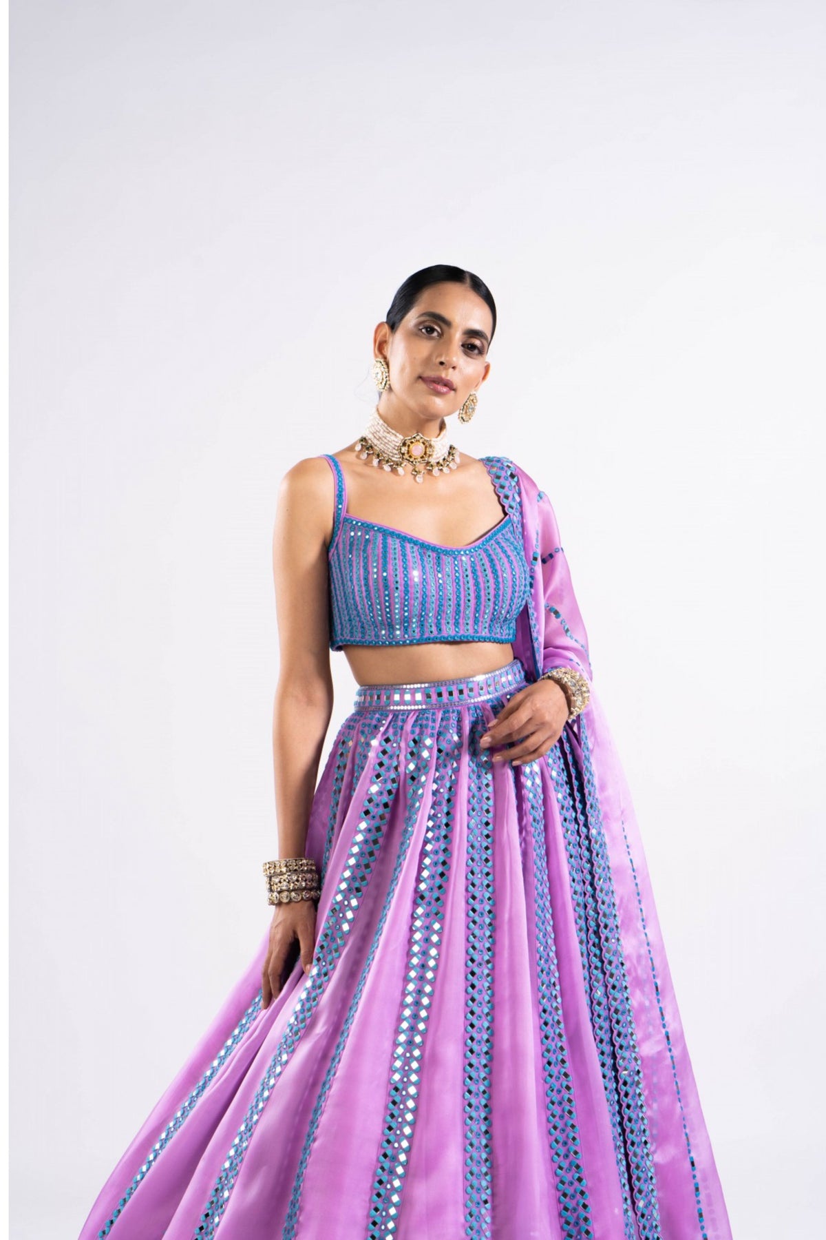 Mauve mirror seam lehenga set