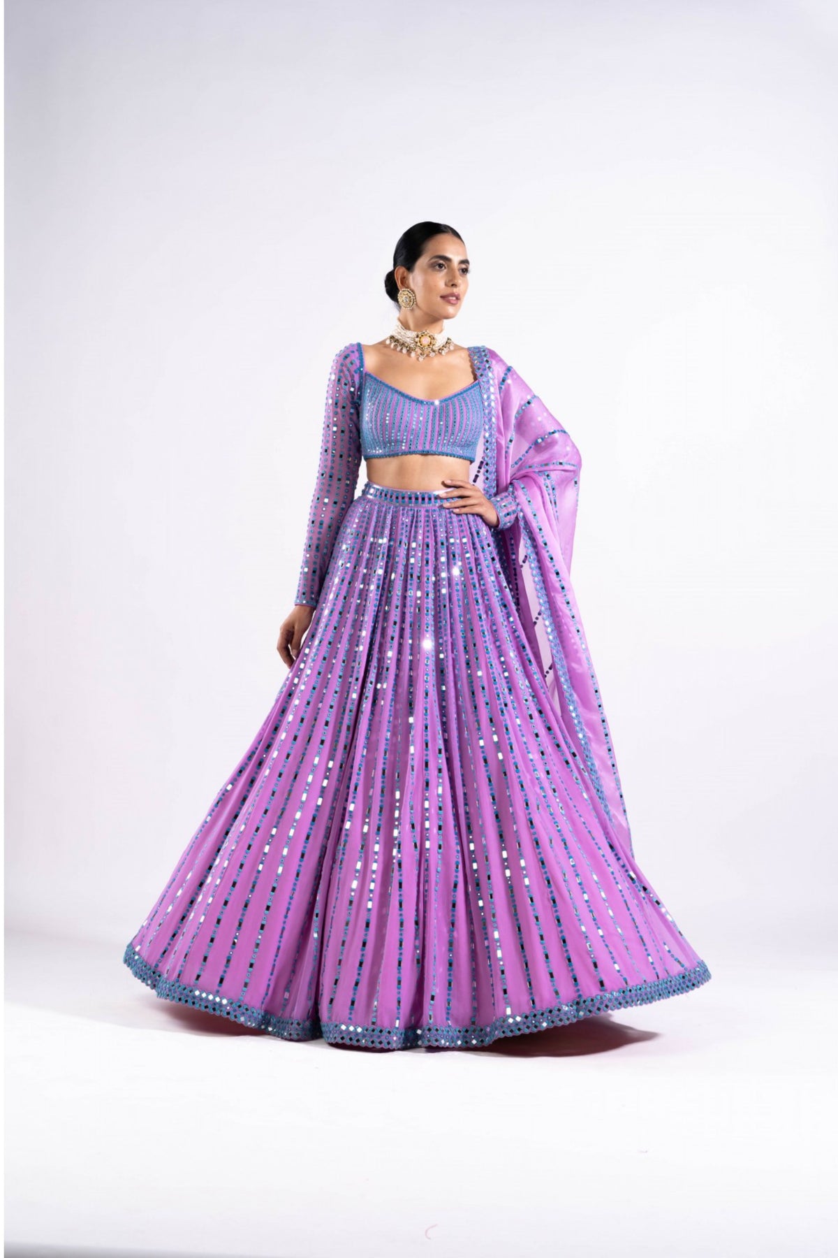 Mauve Linear Drop Lehenga Set