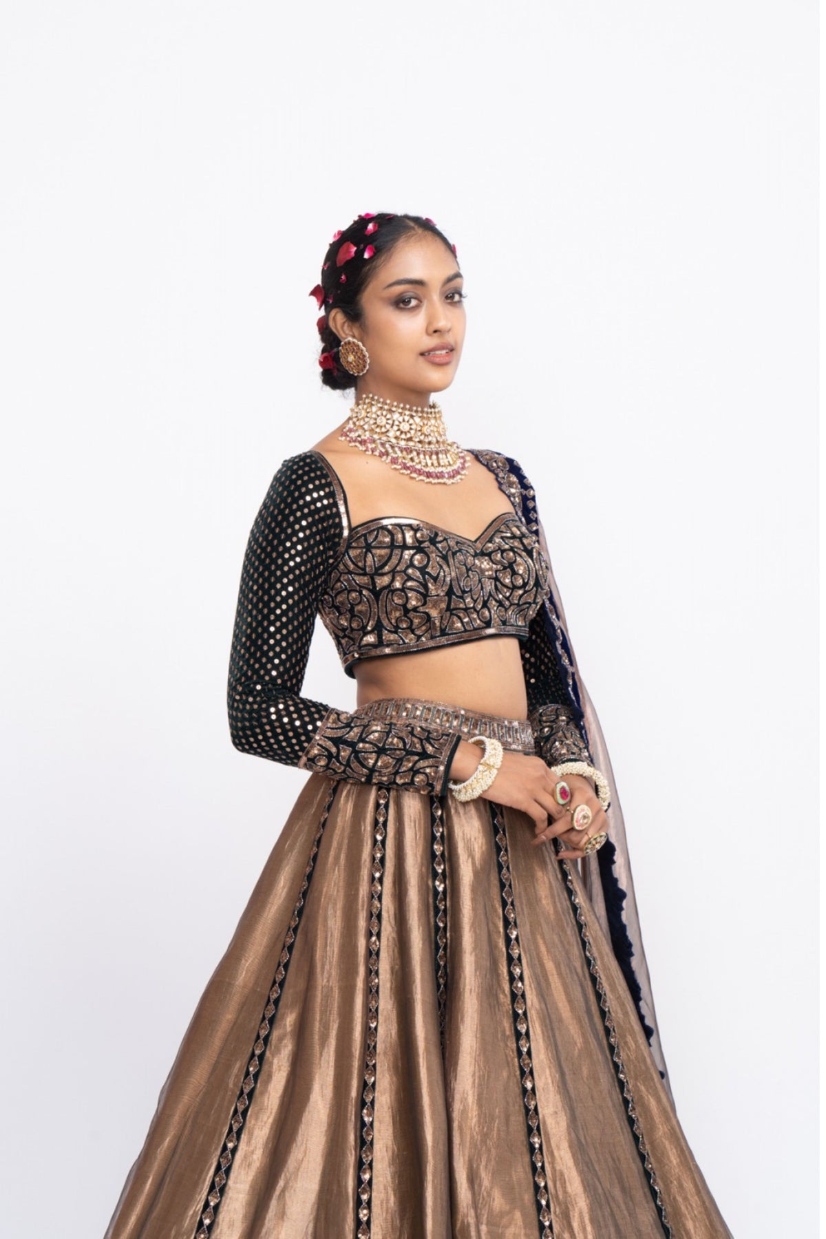 Deep green copper lehnga set