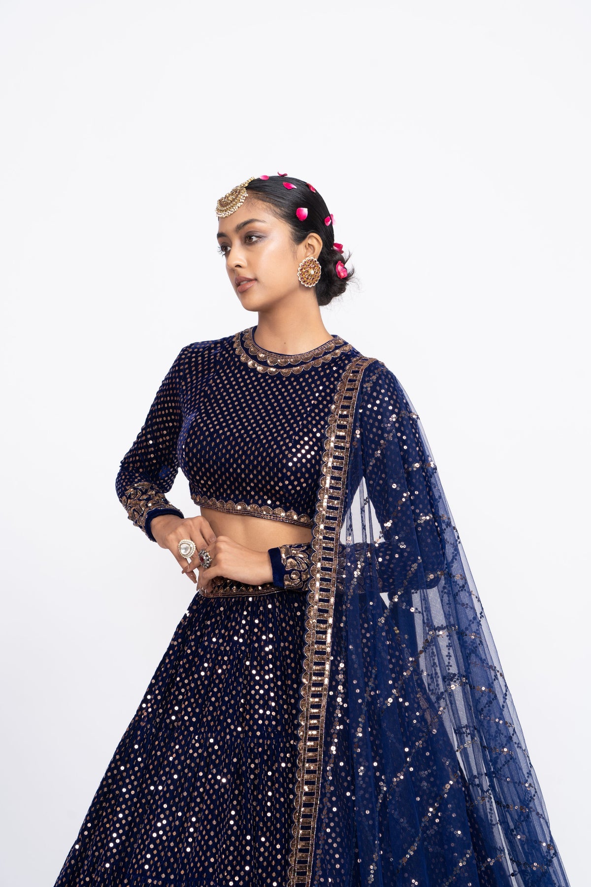 Navy blue dense dot lehnga set