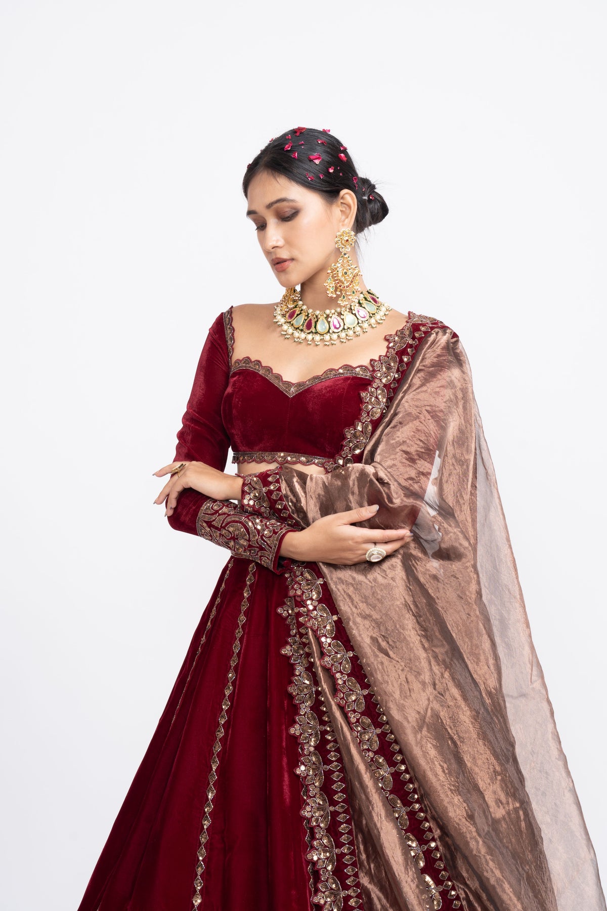 Mehroon double tier lehnga set