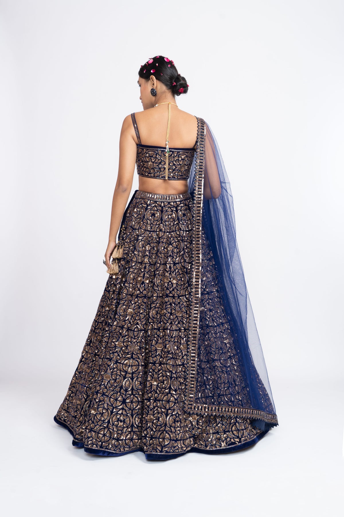 Navy blue corset lehnga set