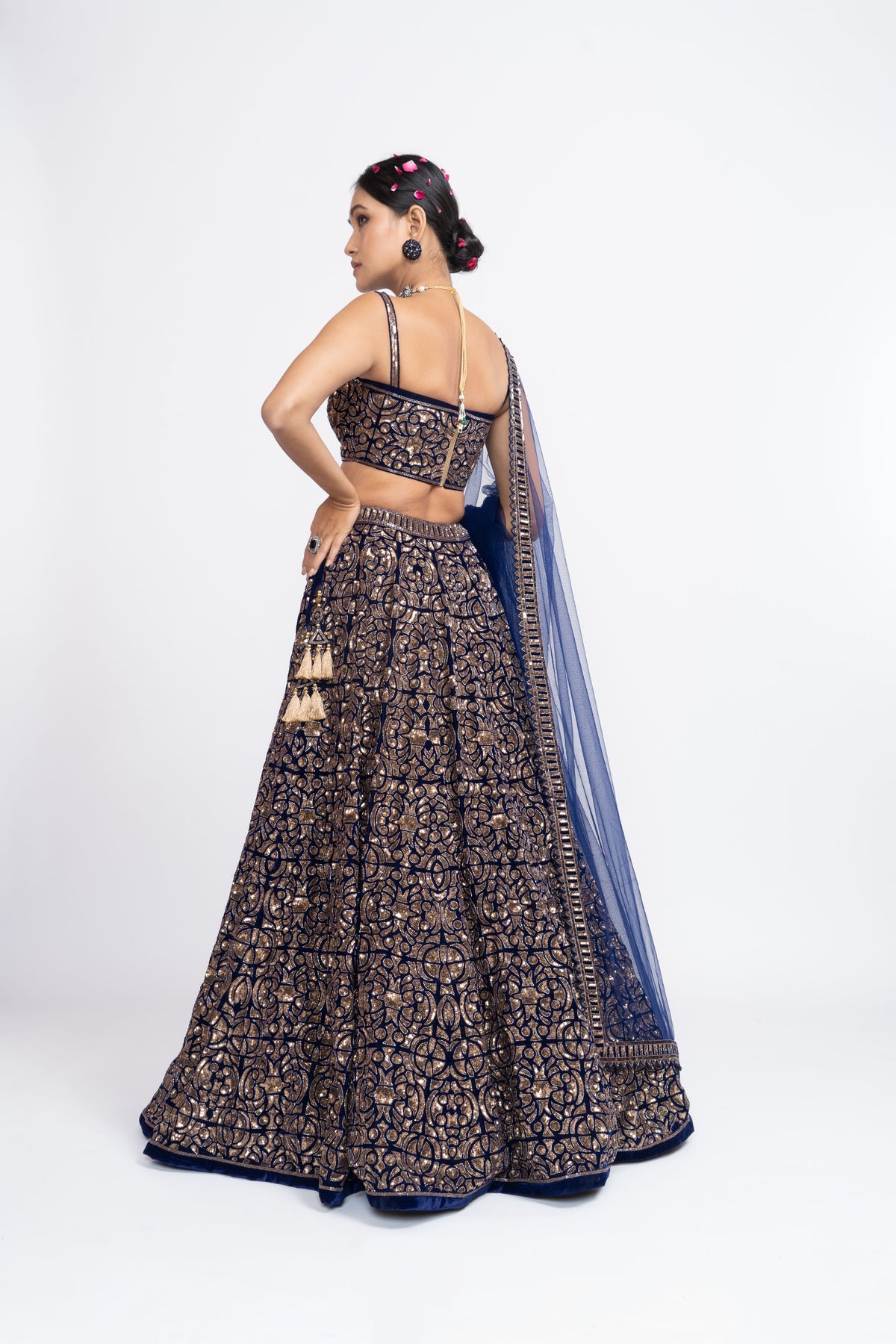 Navy blue corset lehnga set