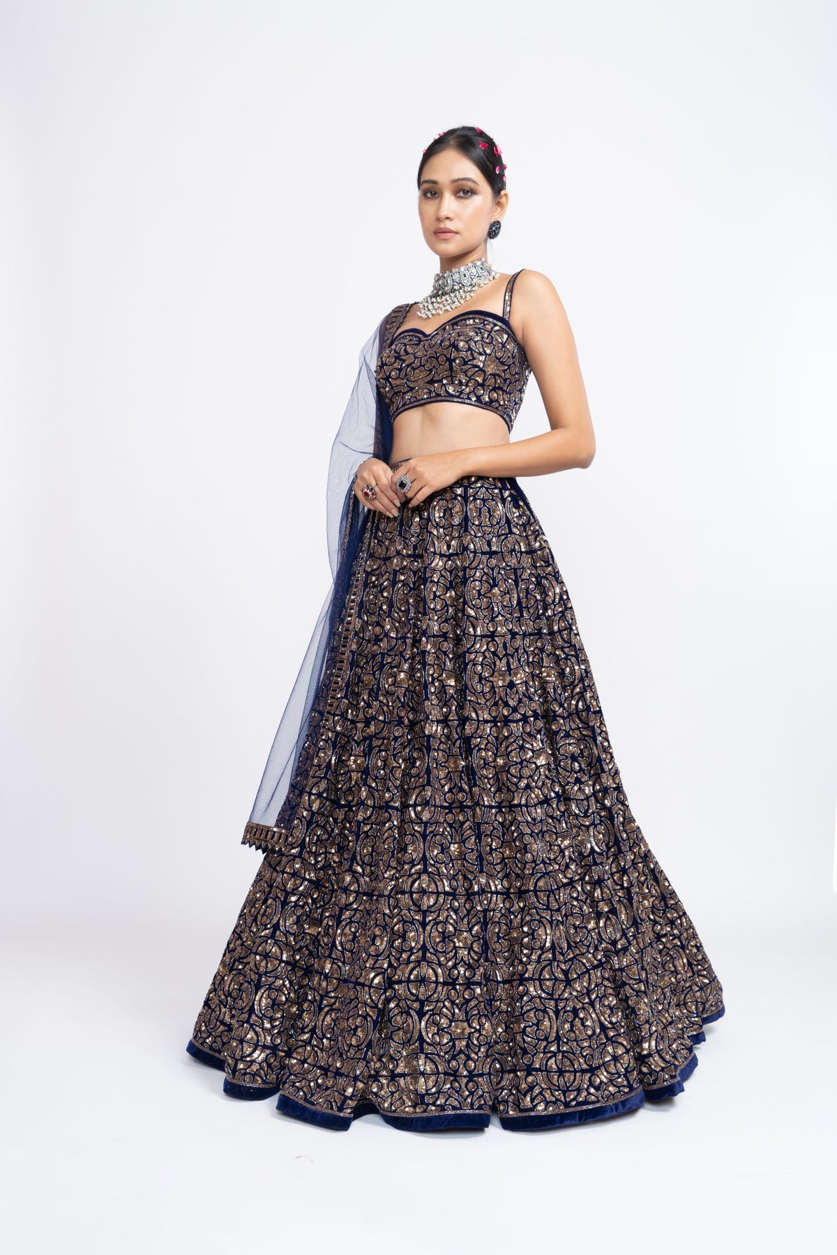 Navy blue corset lehnga set